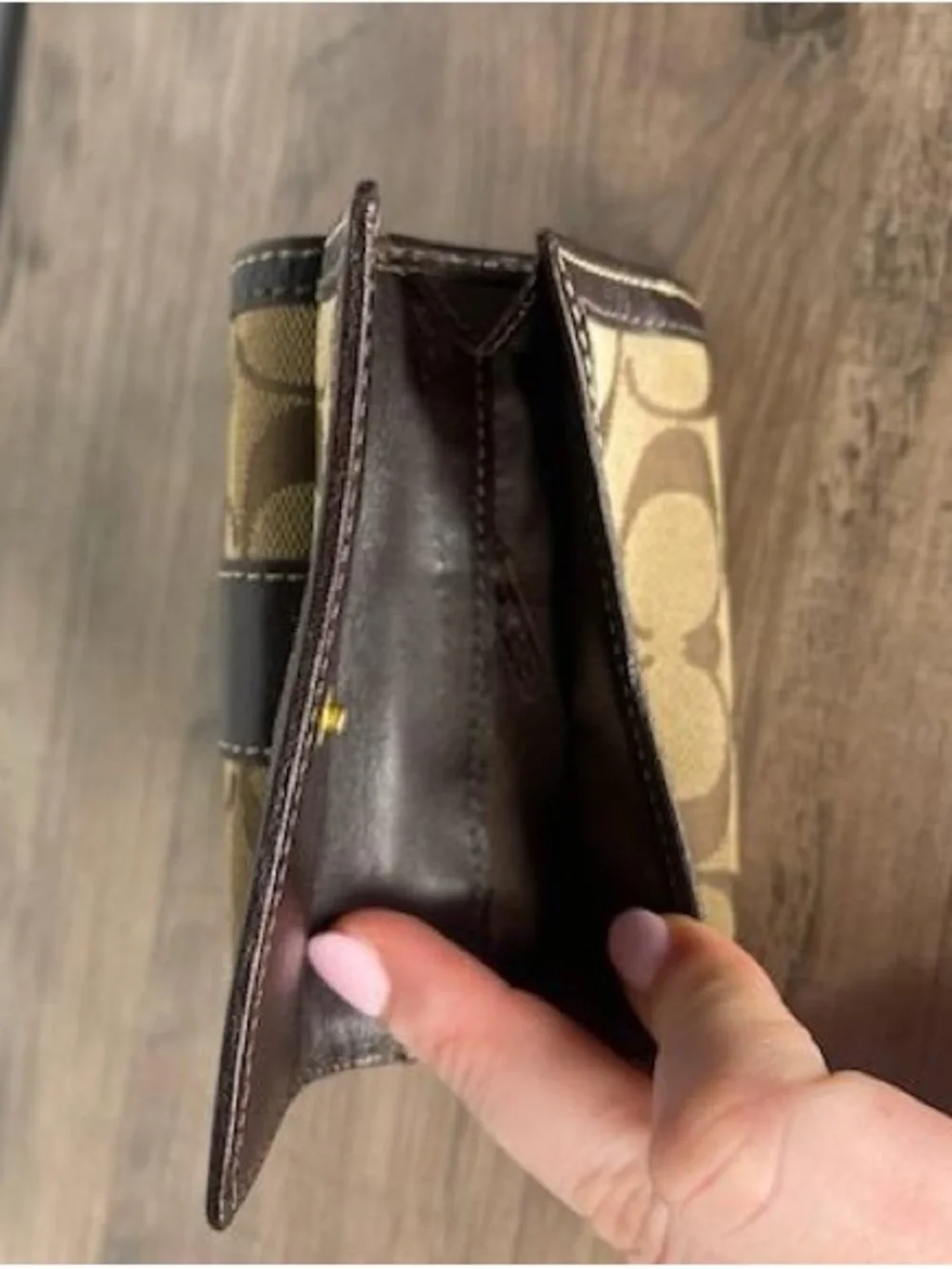Coach Tan and Brown Signature Trifold Wallet